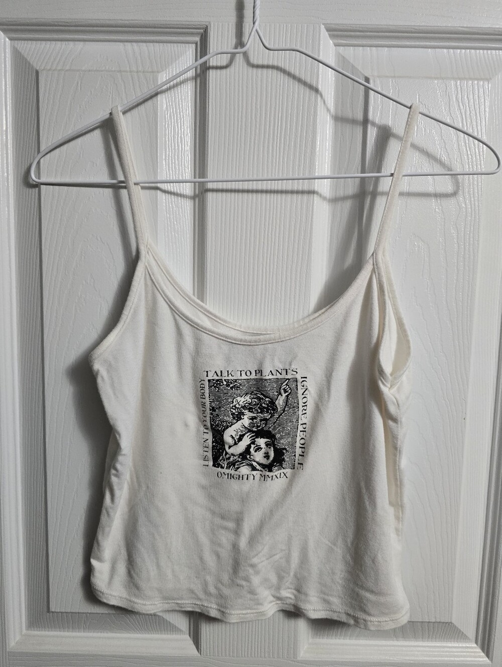 O-Mighty Talk To Plants Graphic Cami Tank Top White.